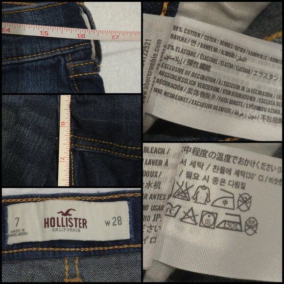 Hollister Distressed Jean Shorts – W28 Size 7 Dark Wash Frayed Hem Cutoffs | Y2K - Picture 6 of 6